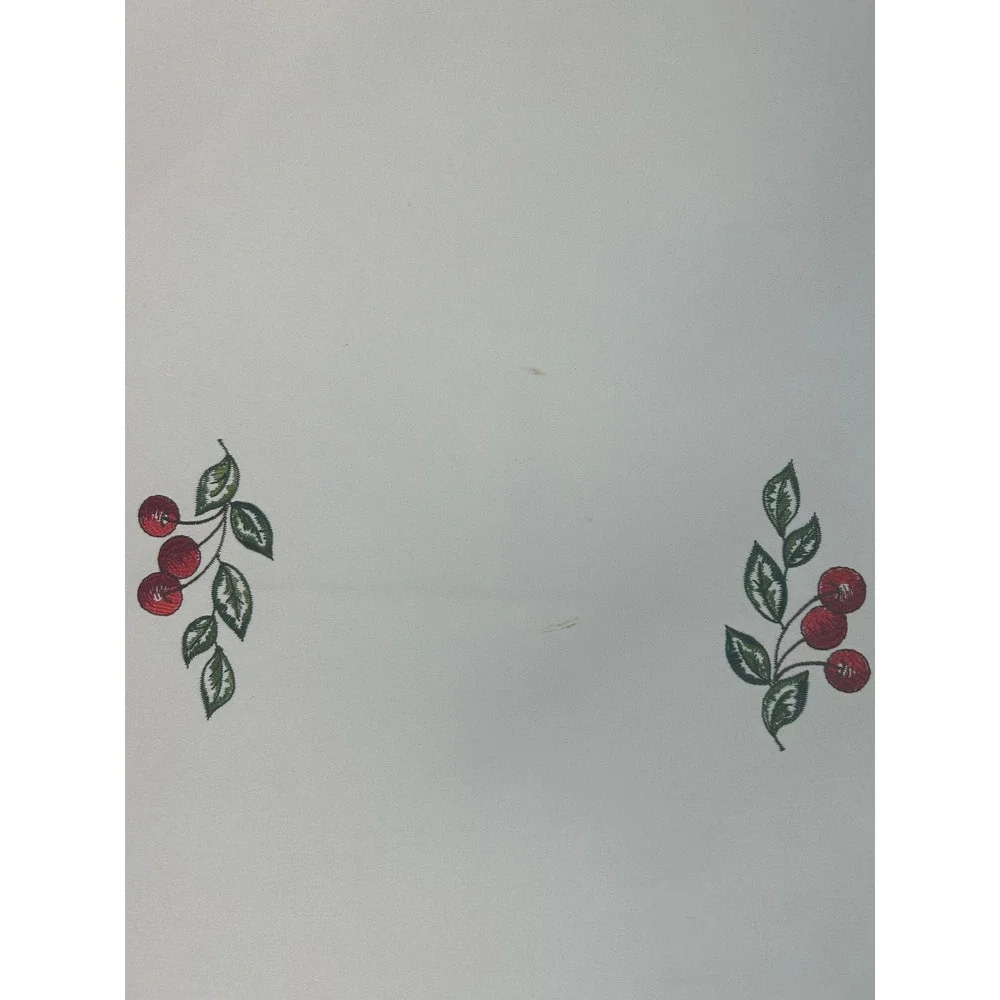 Table Runner Cream Embroidered Fruit Apple Cherry‎ Scalloped Country Farmhouse